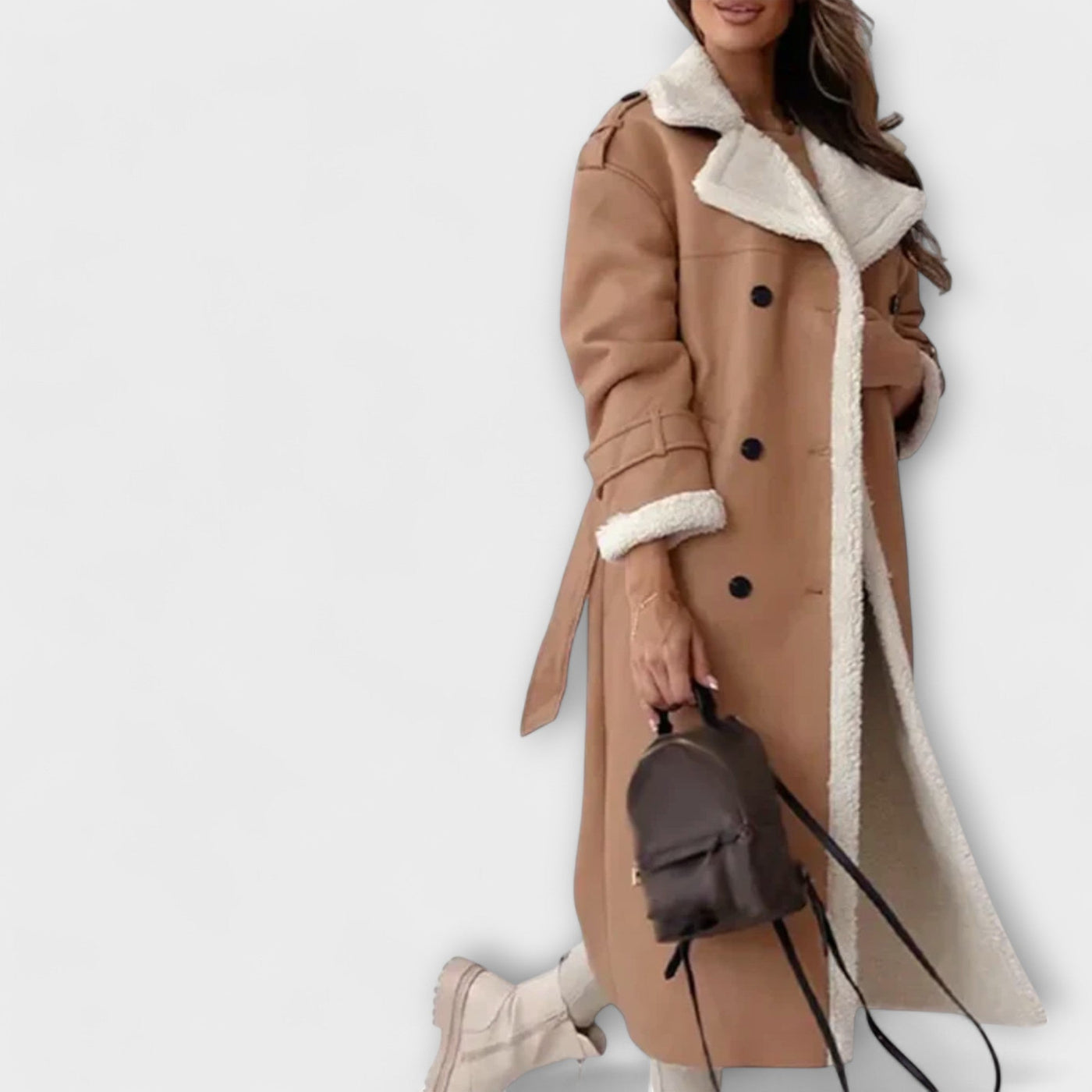 Maria – Classic Long Coat with Fleece Lining and Teddy Collar