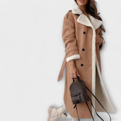 Maria – Classic Long Coat with Fleece Lining and Teddy Collar