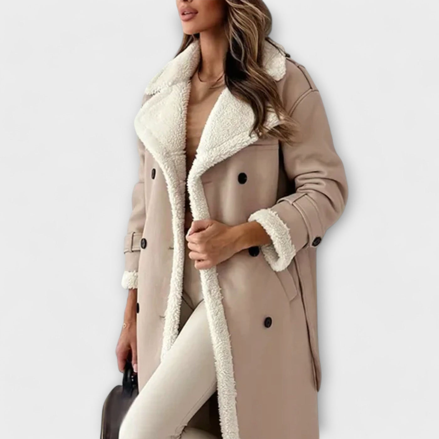 Maria – Classic Long Coat with Fleece Lining and Teddy Collar