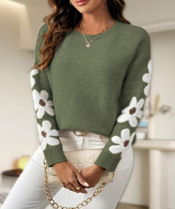 Silke - Soft Knit Jumper with Floral Design