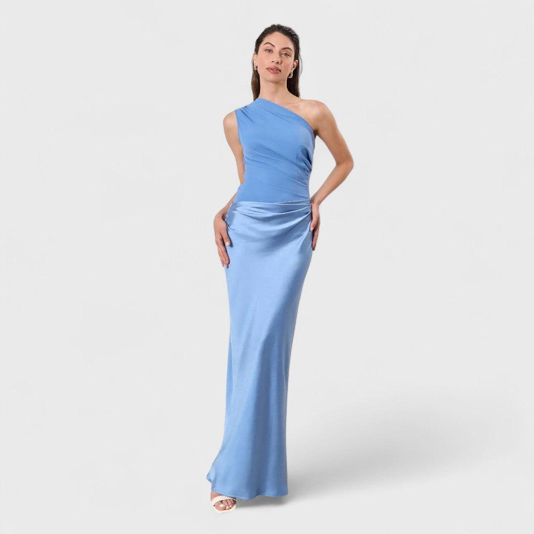 Amber - Long One-Shoulder Satin Dress