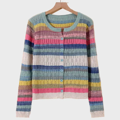 Knitted Cardigan with Retro-Inspired Stripe Design