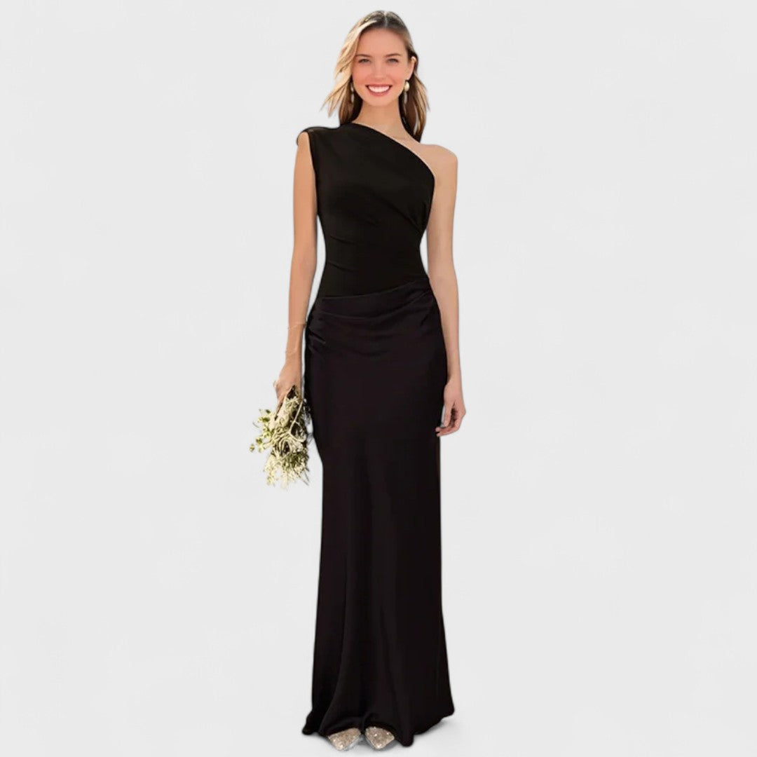 Amber - Long One-Shoulder Satin Dress