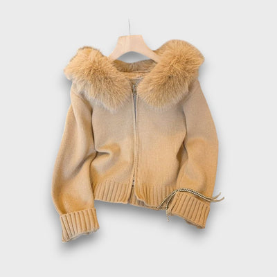 Alisanne – Zip-up Knit Jacket with Faux Fur Collar
