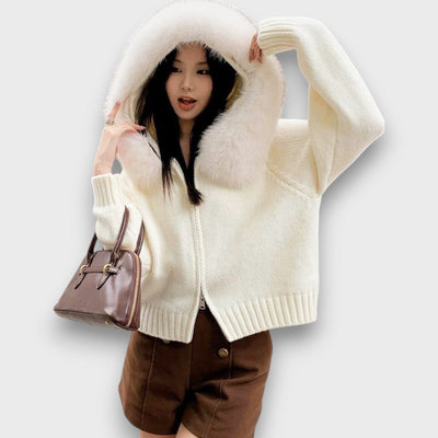 Alisanne – Zip-up Knit Jacket with Faux Fur Collar