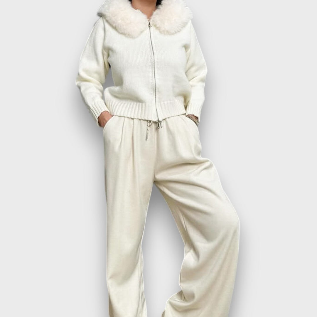 Alisanne – Zip-up Knit Jacket with Faux Fur Collar