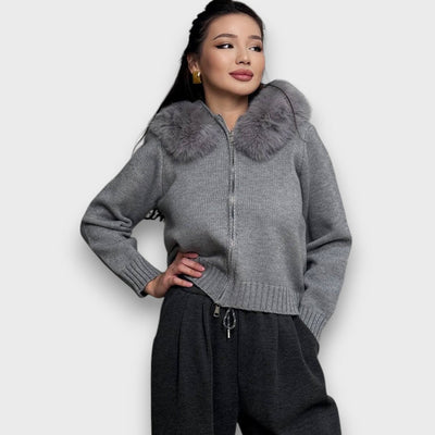 Alisanne – Zip-up Knit Jacket with Faux Fur Collar