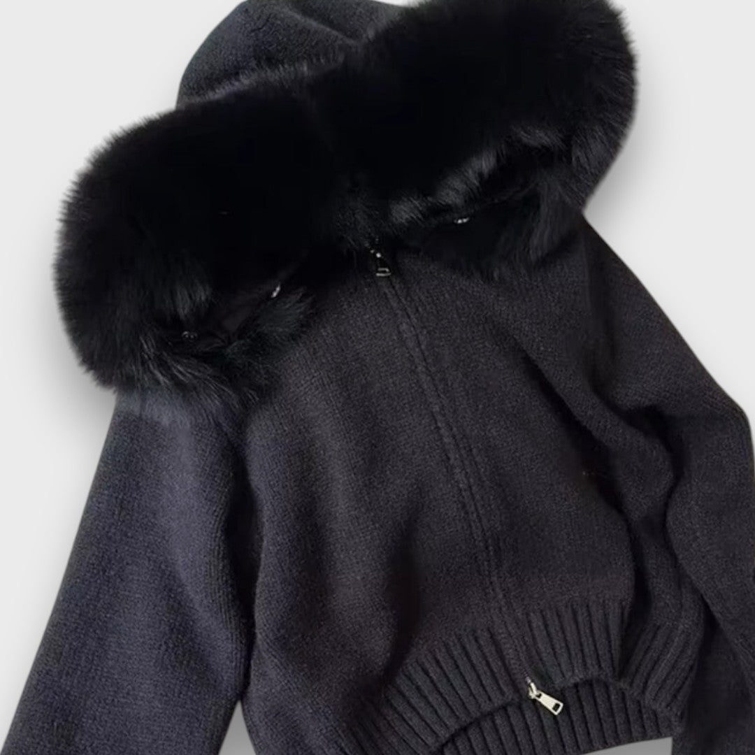 Alisanne – Zip-up Knit Jacket with Faux Fur Collar