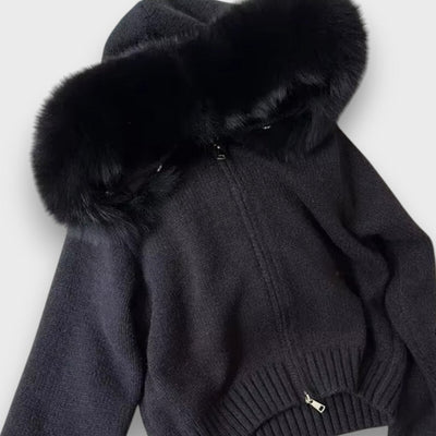 Alisanne – Zip-up Knit Jacket with Faux Fur Collar