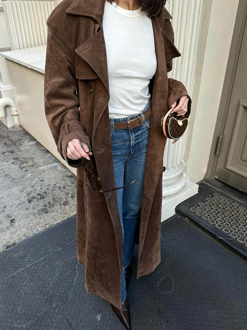 Molly trench coat in synthetic suede