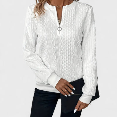 Minda - Women's Zip Sweater with Cable Knit