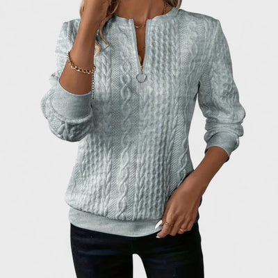 Minda - Women's Zip Sweater with Cable Knit