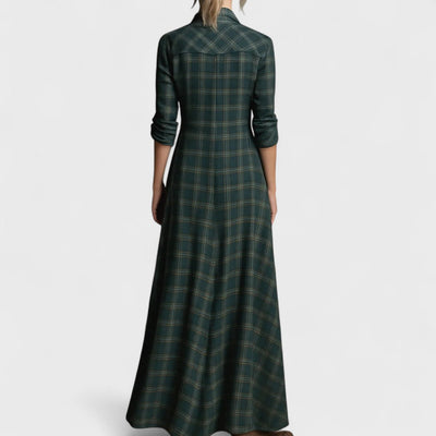 Lange - Long dress with green checked lapels