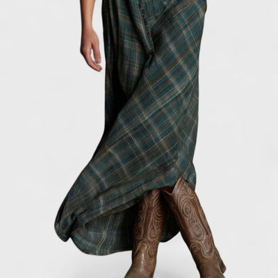 Lange - Long dress with green checked lapels