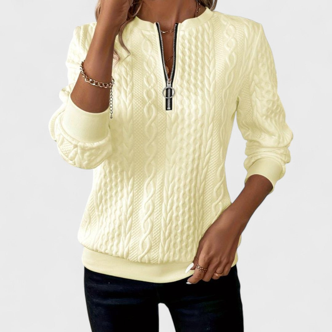 Minda - Women's Zip Sweater with Cable Knit