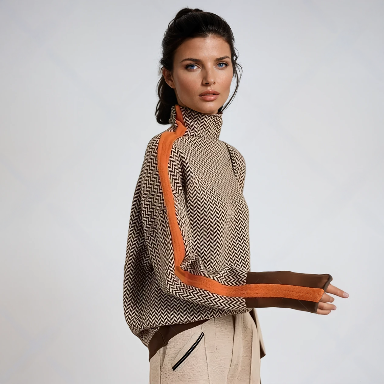 Orla | Roll Neck Jumper with Striking Contrasting Stripes