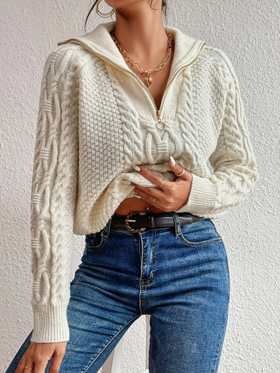 Harlow – Cable Knit Jumper with Zip Neck
