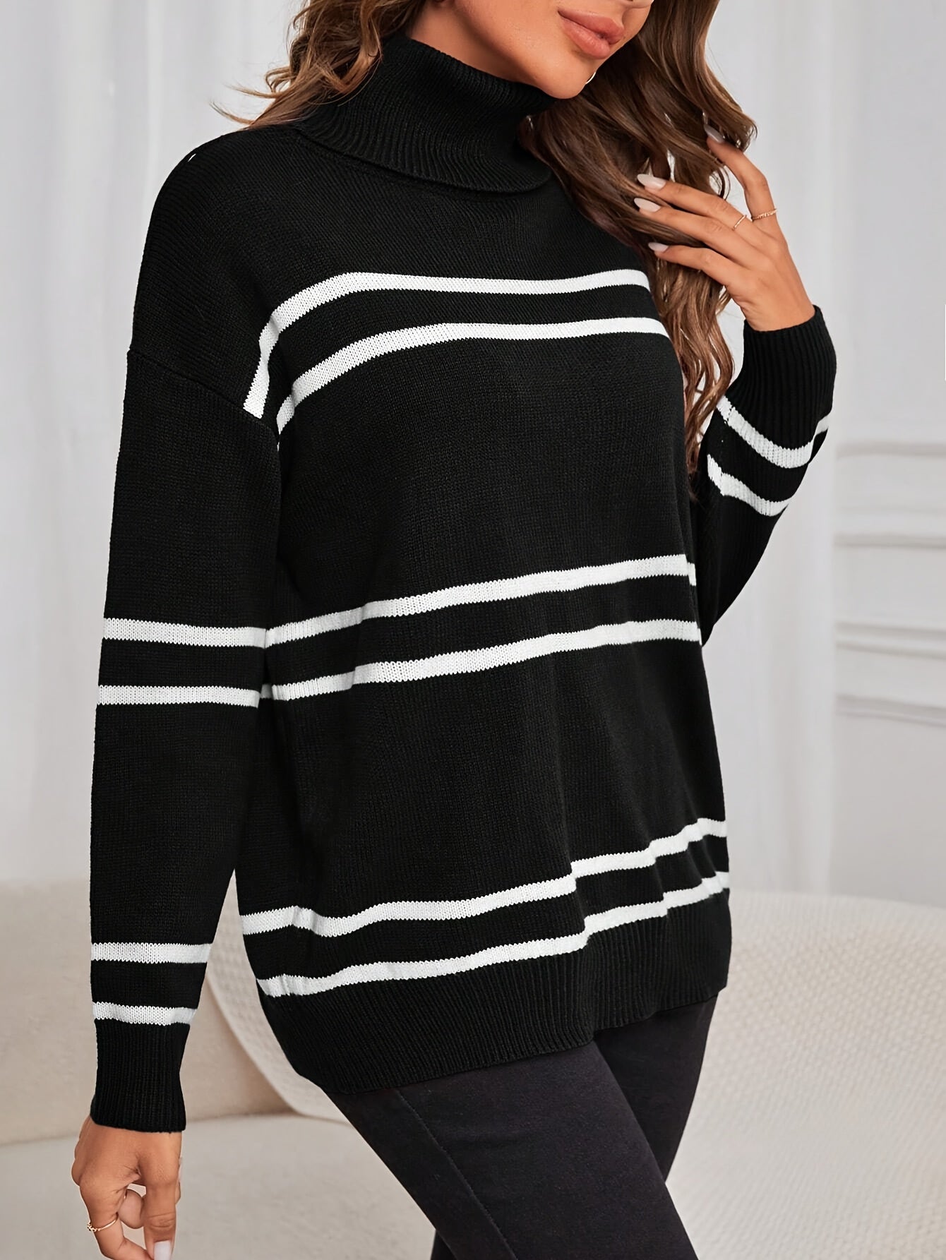 Thea – Striped High Neck Jumper