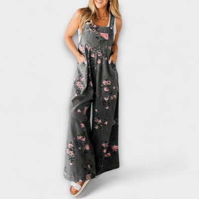 Bethany - Denim Dungarees with Floral Pattern