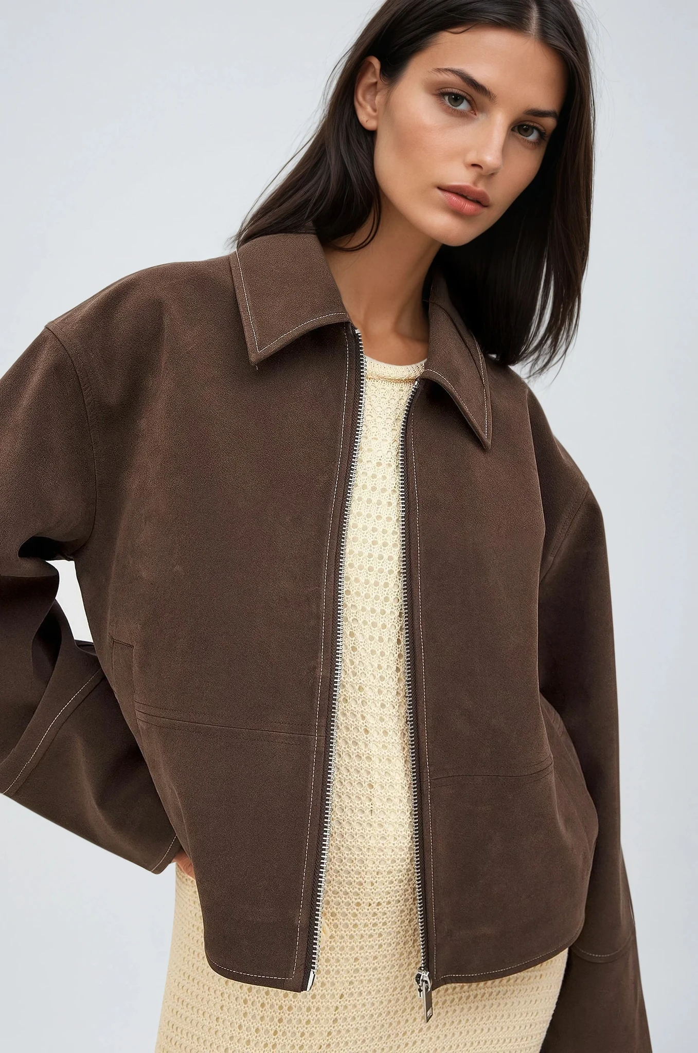 VALIRA Zip Jacket in Faux Suede