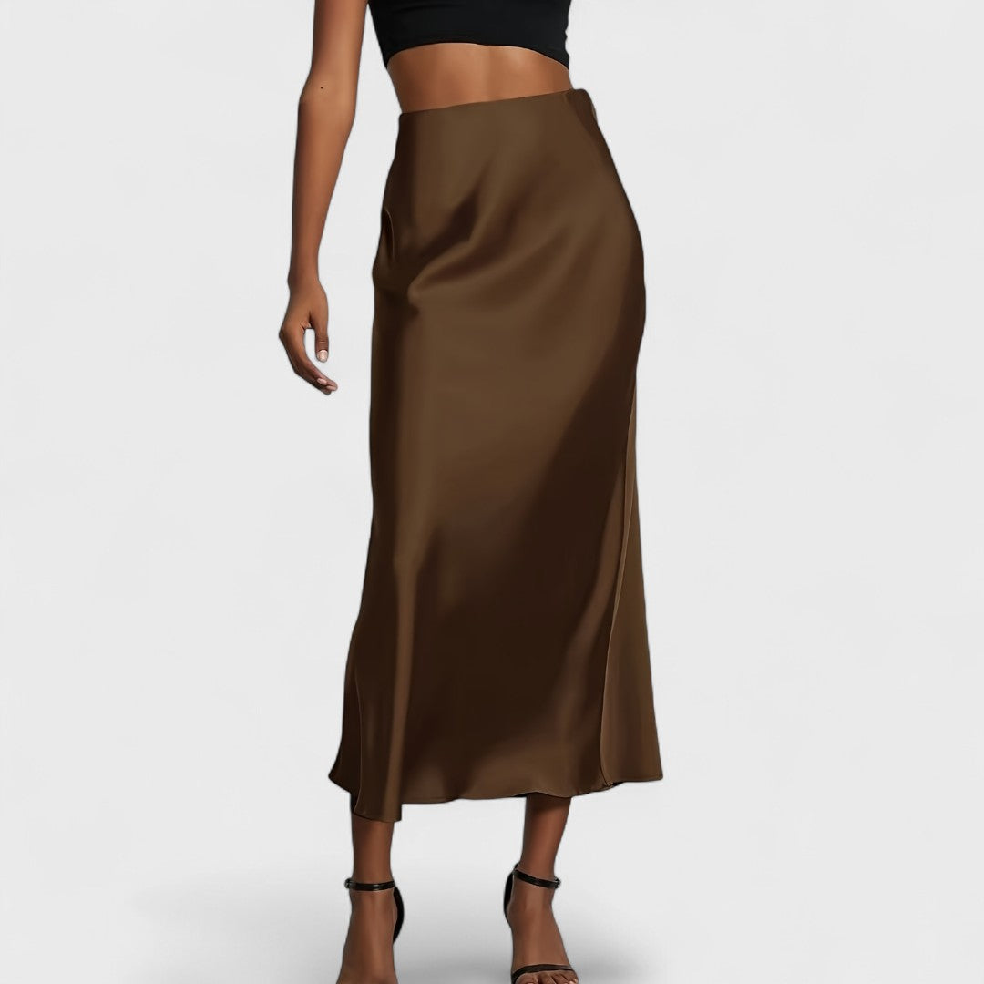 Sasha - High-Waisted Midi Skirt in Satin for Women