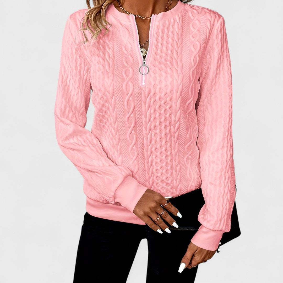 Minda - Women's Zip Sweater with Cable Knit