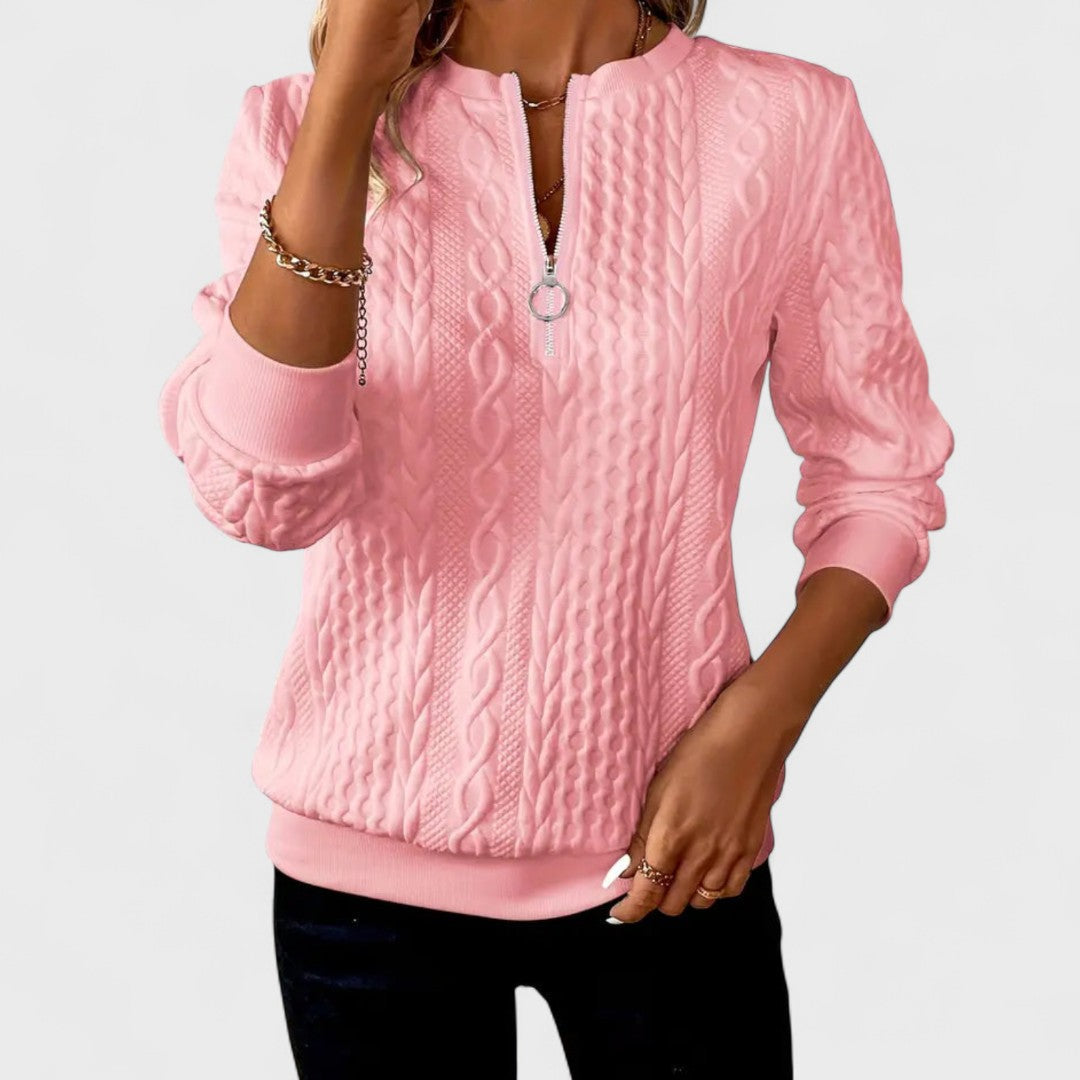 Minda - Women's Zip Sweater with Cable Knit
