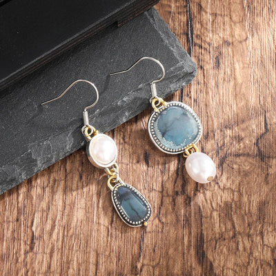 Retro Earrings in Dark Blue Natural Stone