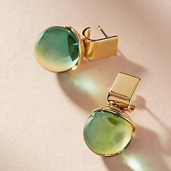 Green Crystal Earrings Plated in Gold