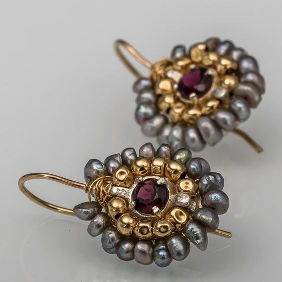 Vintage earrings with grey and gold stones