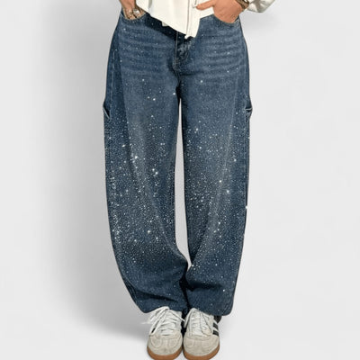 Julia - Trendy Balloon Carpenter Jeans with Glitter