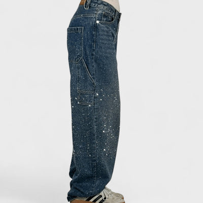 Julia - Trendy Balloon Carpenter Jeans with Glitter