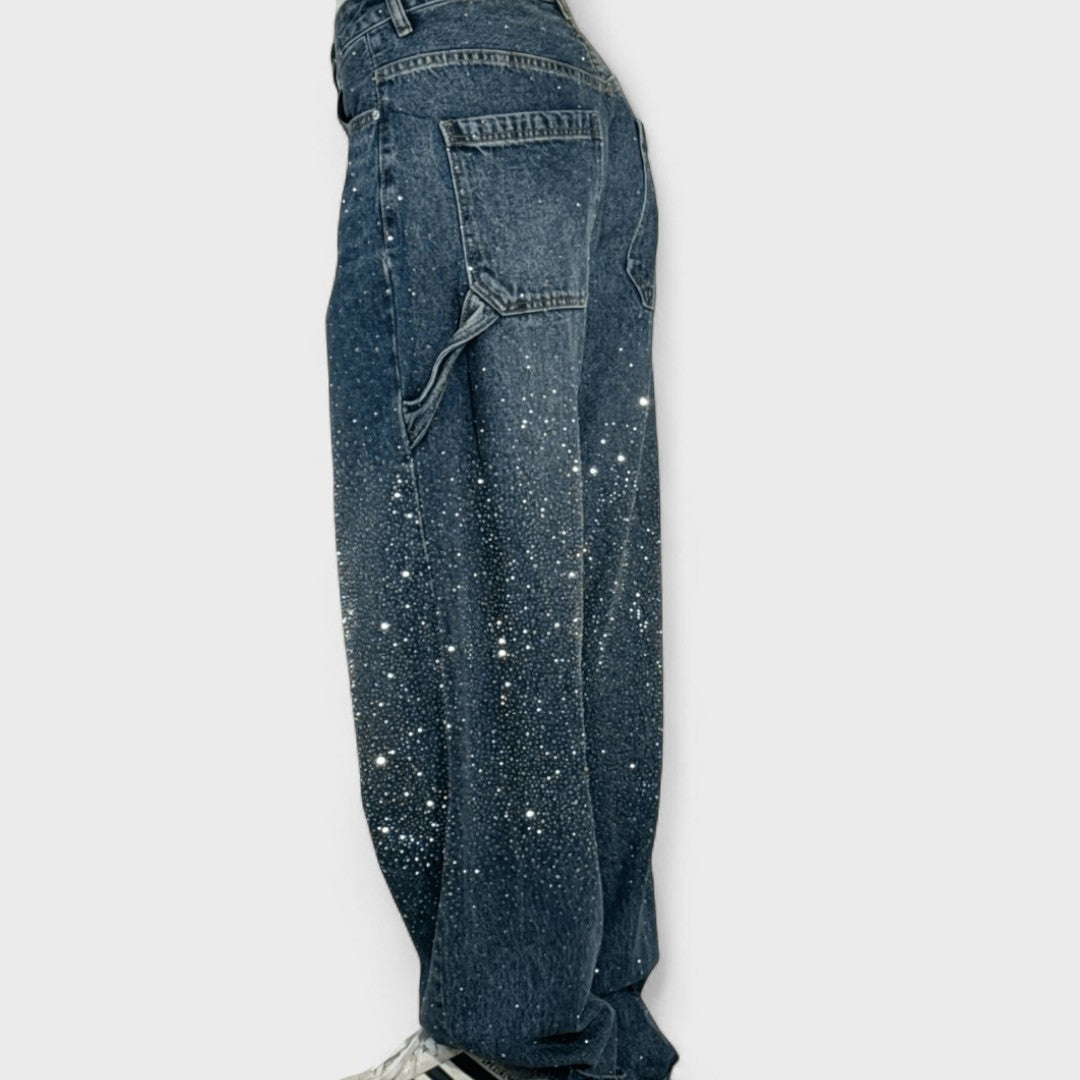 Julia - Trendy Balloon Carpenter Jeans with Glitter
