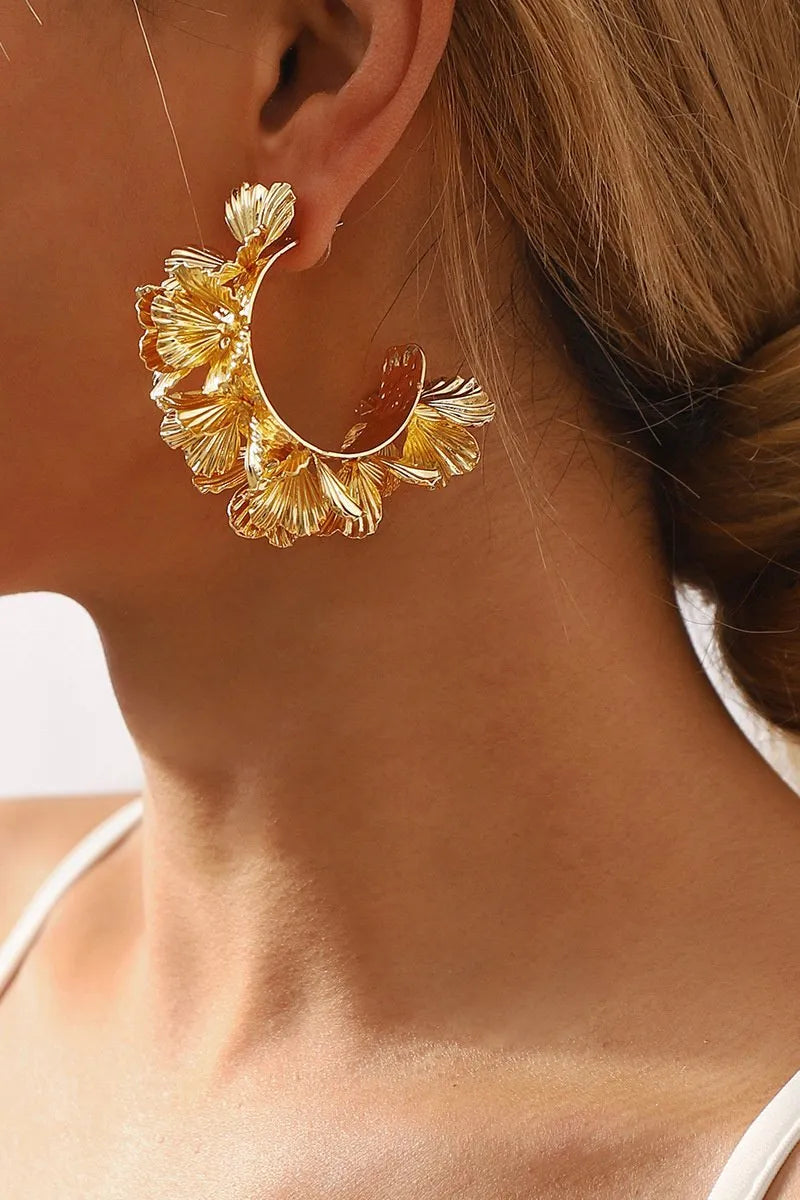 Hadley | C-Shaped Earrings with Floral Design