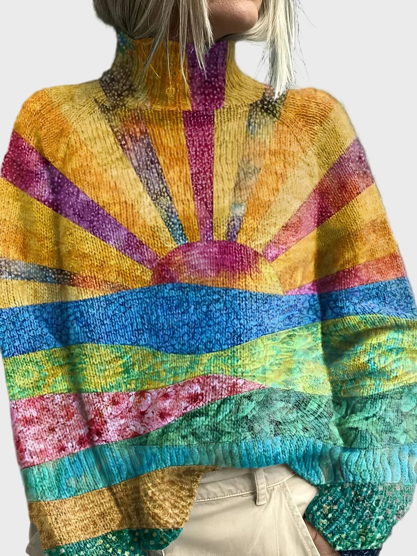 High-neck jumper with refined pattern
