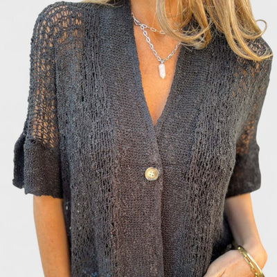 Varrea - Women's Plain Knit Top with One Button