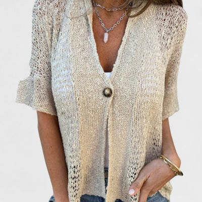 Varrea - Women's Plain Knit Top with One Button