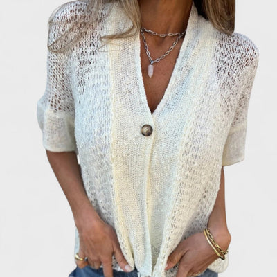 Varrea - Women's Plain Knit Top with One Button