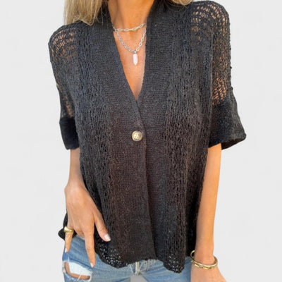 Varrea - Women's Plain Knit Top with One Button