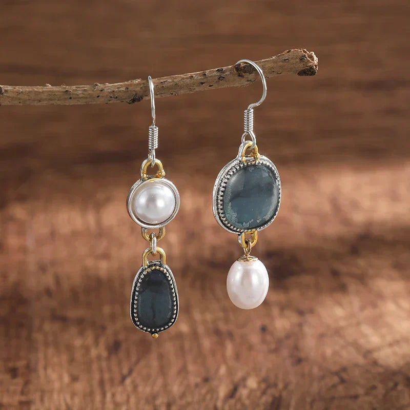 Retro Earrings in Dark Blue Natural Stone